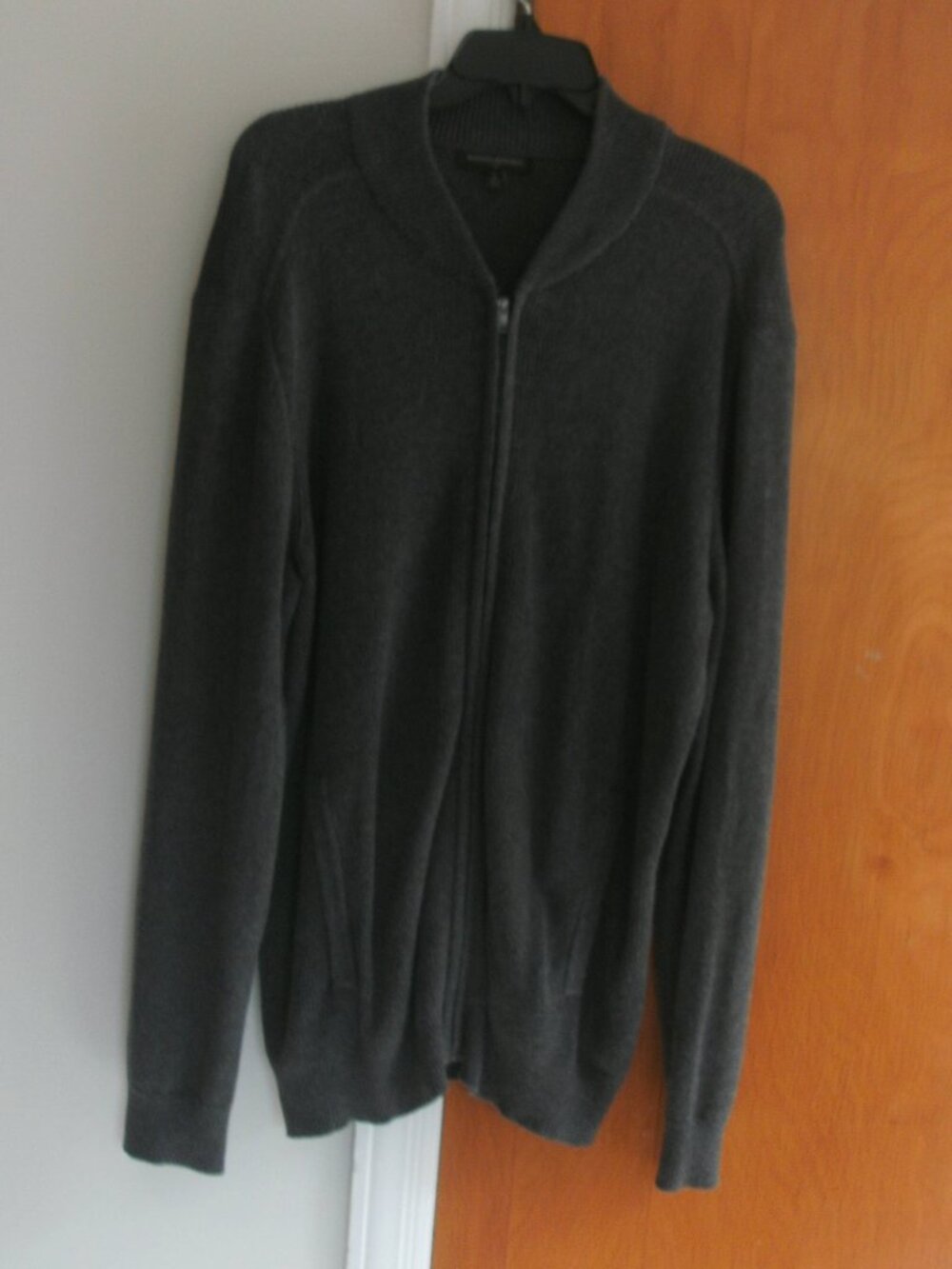 Banana Republic Full Zip Ribbed Gray Cardigan Sweater with Pockets Cotton Blend